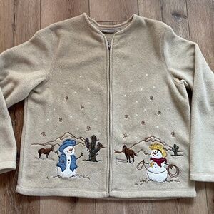Croft and Barrow: Cowboy Snowmen Fleece Cardigan Size L
